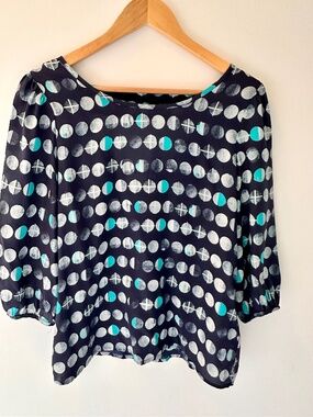 Anthropologie HD in Paris Moon Phases Silk Blue Blouse size M